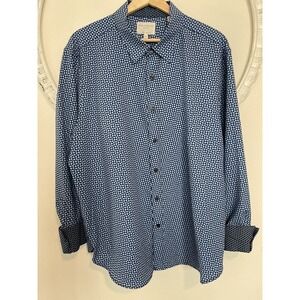 Con.Struct‎ 4 Way Stretch Dress Shirt Mens XL Slim Fit Blue Geometric Flip Cuff